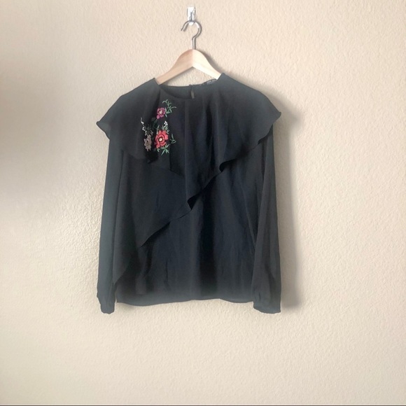 Zara Double Frill Embroidered Blouse - Picture 5 of 8